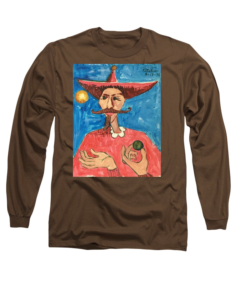 Ricardosart37 Long Sleeve T-Shirt featuring the painting Mustachioed Juggler by Ricardo Penalver deceased