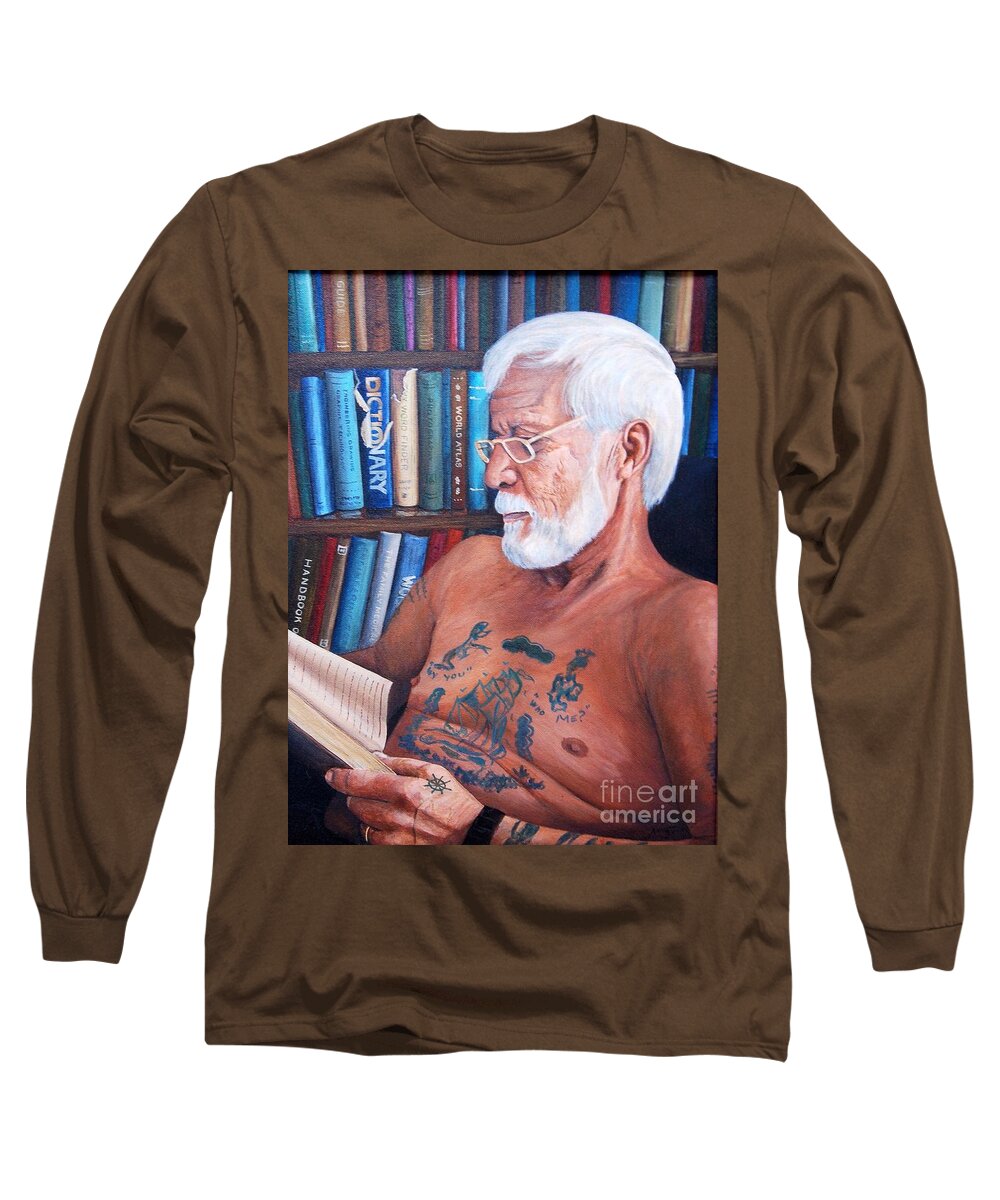 Books Long Sleeve T-Shirt featuring the painting Old Salt by AnnaJo Vahle
