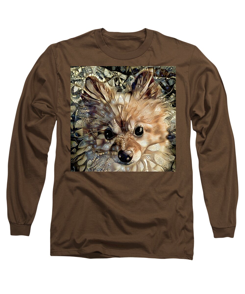 Pomeranian Dog Long Sleeve T-Shirt featuring the digital art Paris the Pomeranian Dog by Peggy Collins