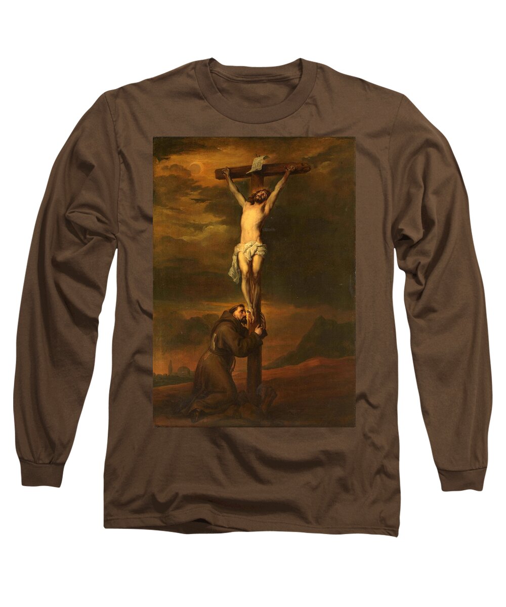 Christ Long Sleeve T-Shirt featuring the painting St Francis at the Foot of the Cross by Vincent Monozlay