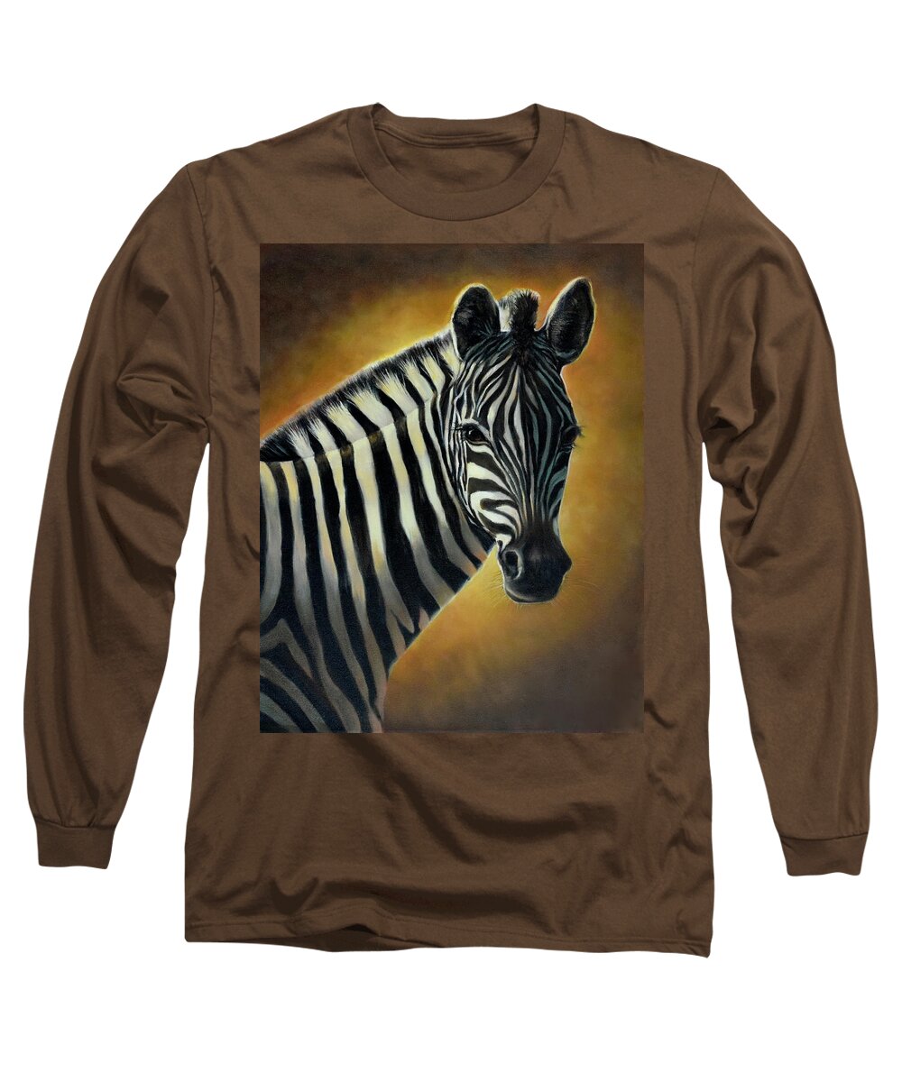 Zebra Long Sleeve T-Shirt featuring the painting Sunkissed Zebra by Lynne Pittard
