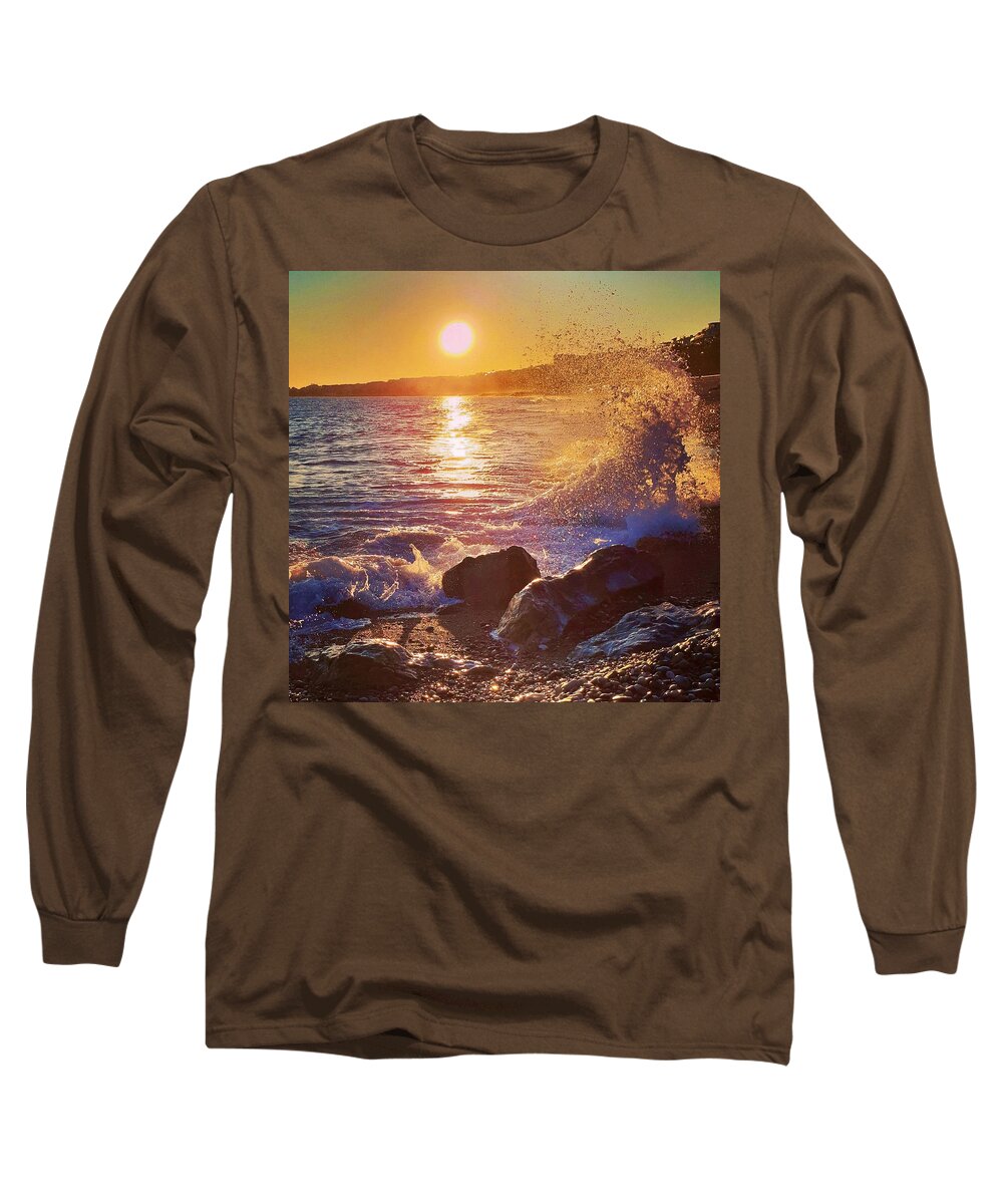 Sunset Long Sleeve T-Shirt featuring the photograph Sunset Splash by Andrea Whitaker