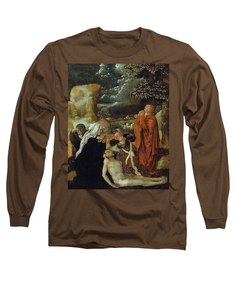 Oil Long Sleeve T-Shirt featuring the painting Ulrich Apt -Augsburg -?-, ca. 1460-Augsburg, 1532-. The Lamentation -ca. 1510-. Oil on panel. 44.... by Ulrich Apt the Elder -1460-1532-