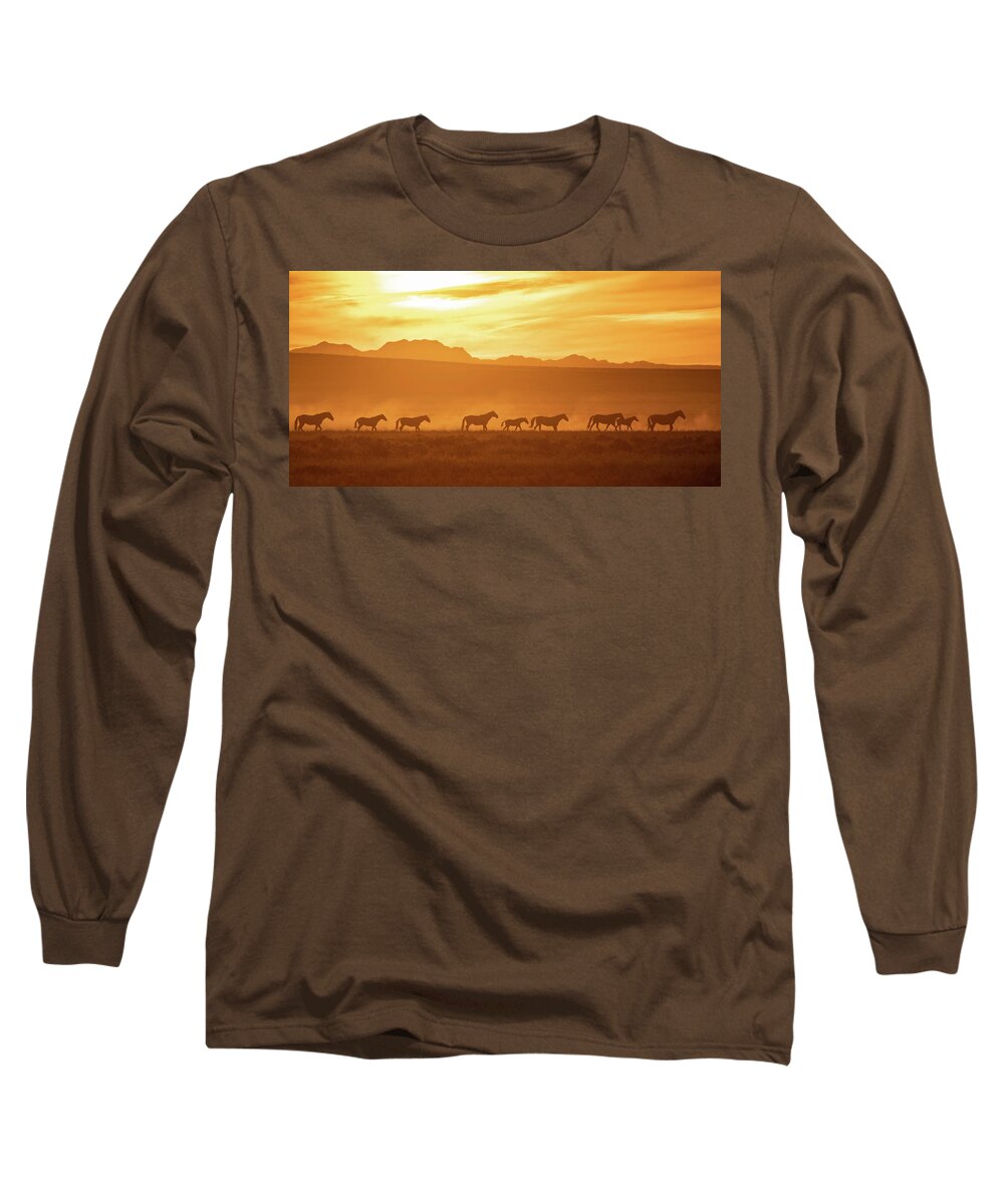 Wild Horses Long Sleeve T-Shirt featuring the photograph Wild Sunset by Mary Hone