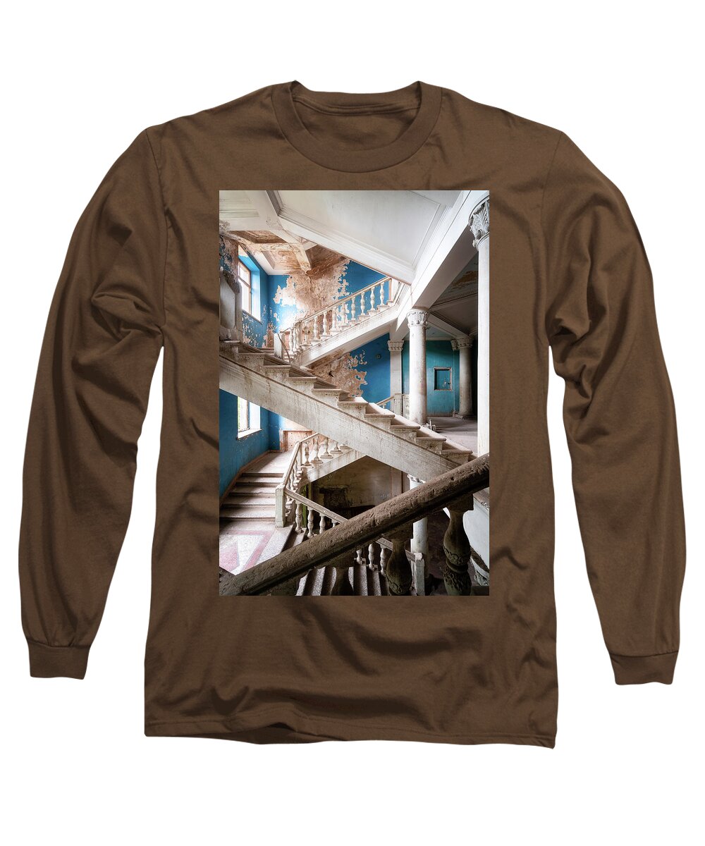 Abandoned Long Sleeve T-Shirt featuring the photograph Abandoned Blue Staircase #1 by Roman Robroek