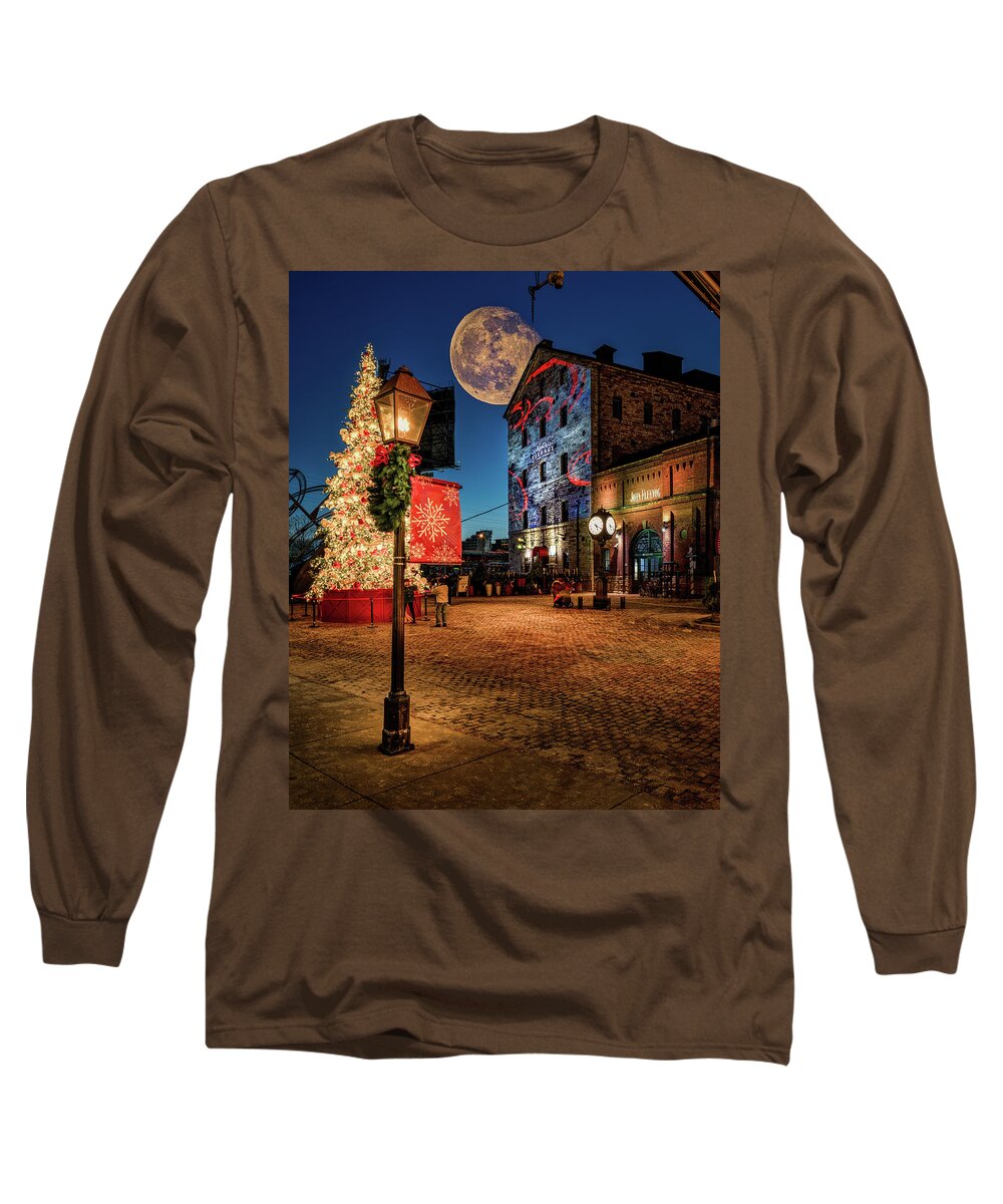 Christmas Long Sleeve T-Shirt featuring the photograph Moon Over Distillery Christmas 2 by Dee Potter