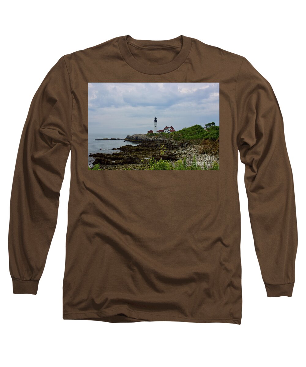  Long Sleeve T-Shirt featuring the pyrography Portland Headlight #1 by Annamaria Frost