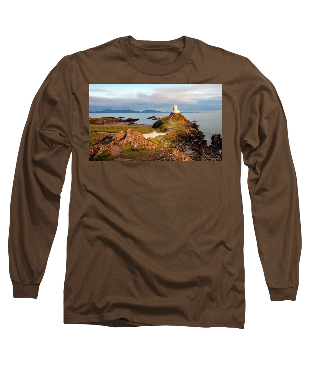 Twr Mawr Lighthouse Long Sleeve T-Shirt featuring the photograph Twr Mawr Lighthouse at sunset, Anglesey, North Wales #1 by Victoria Ashman
