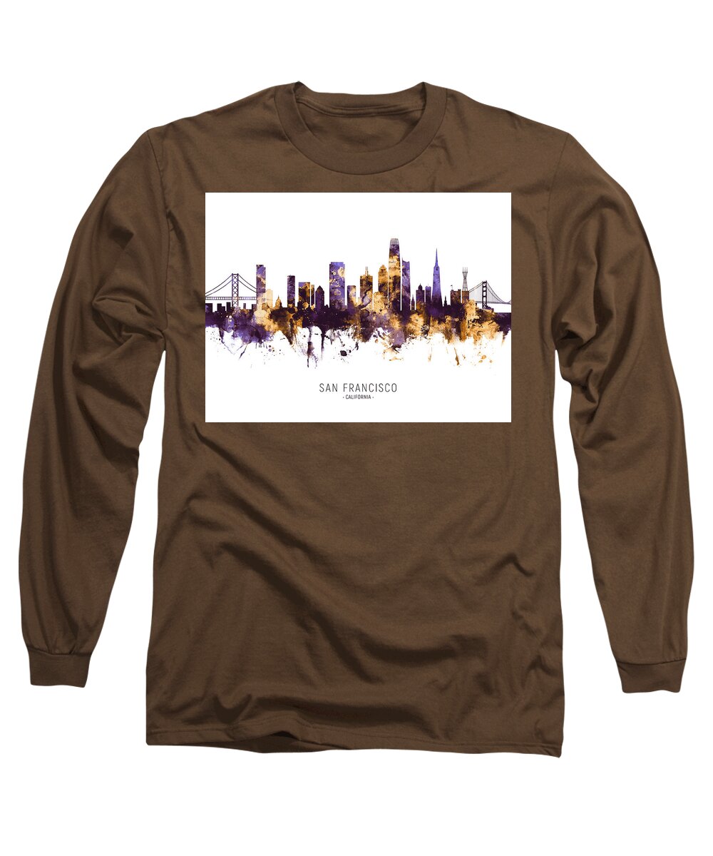 San Francisco Long Sleeve T-Shirt featuring the digital art San Francisco California Skyline #17 by Michael Tompsett