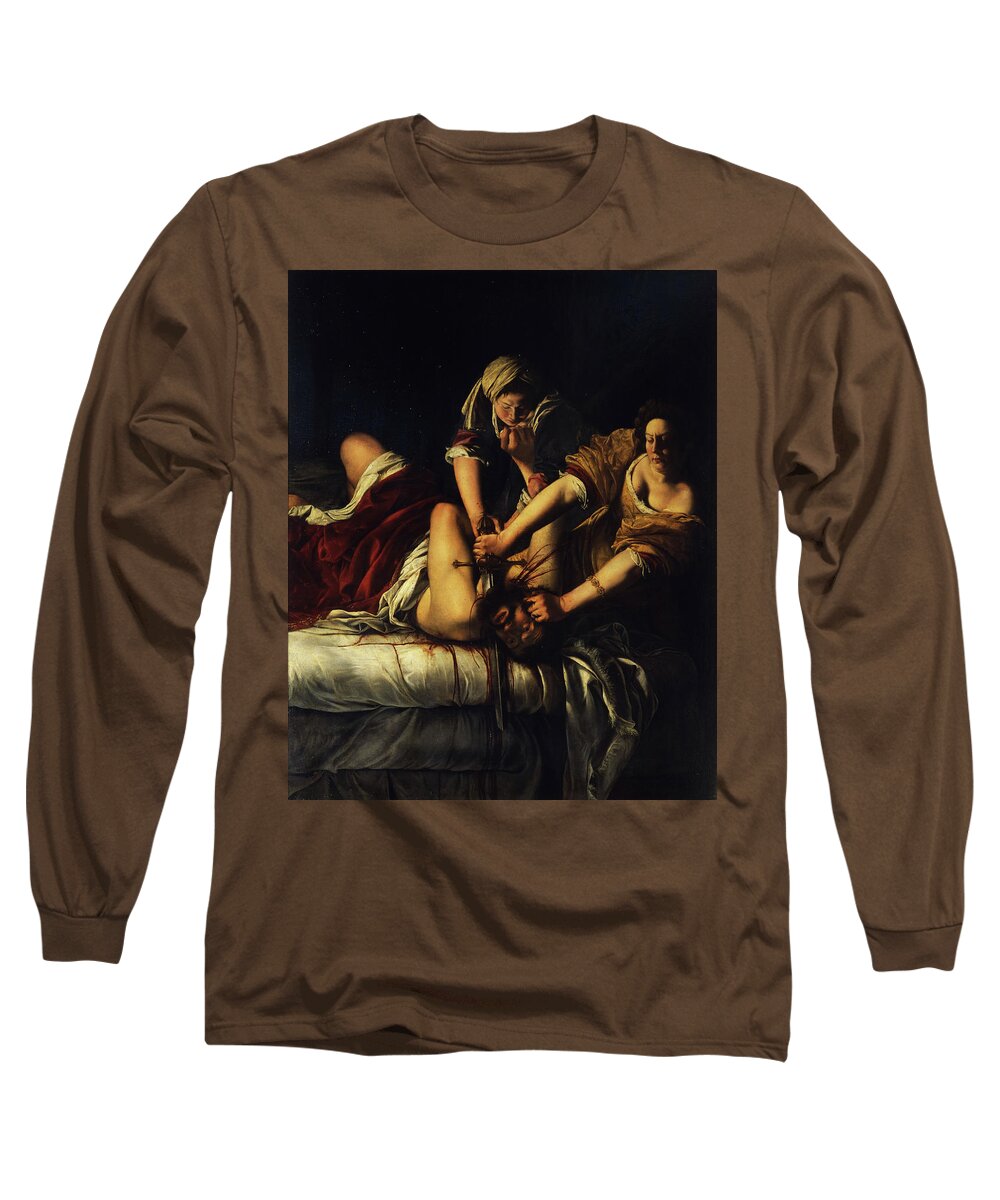 Artemisia Gentileschi Long Sleeve T-Shirt featuring the painting Judith Beheading Holofernes, between 1614-1620 by Artemisia Gentileschi