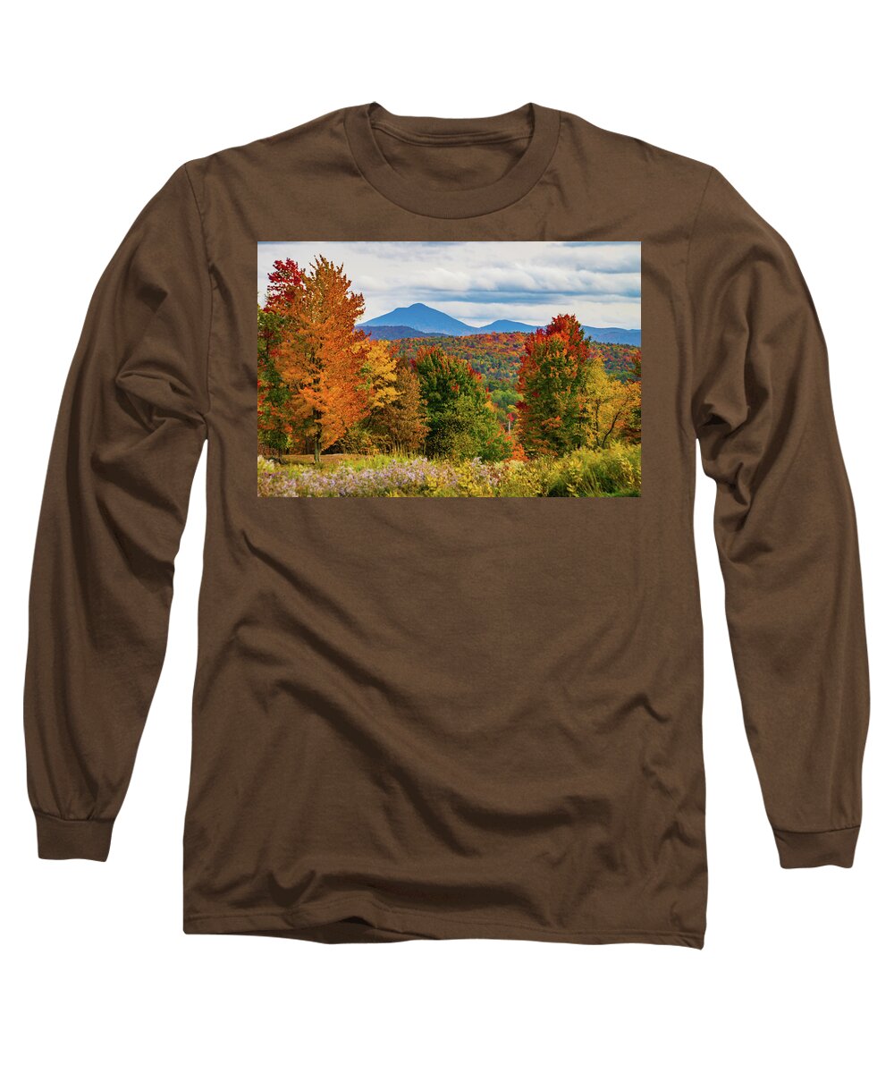 Camels Hump Mountain Long Sleeve T-Shirt featuring the photograph Autumn scene in Vermont #4 by Ann Moore