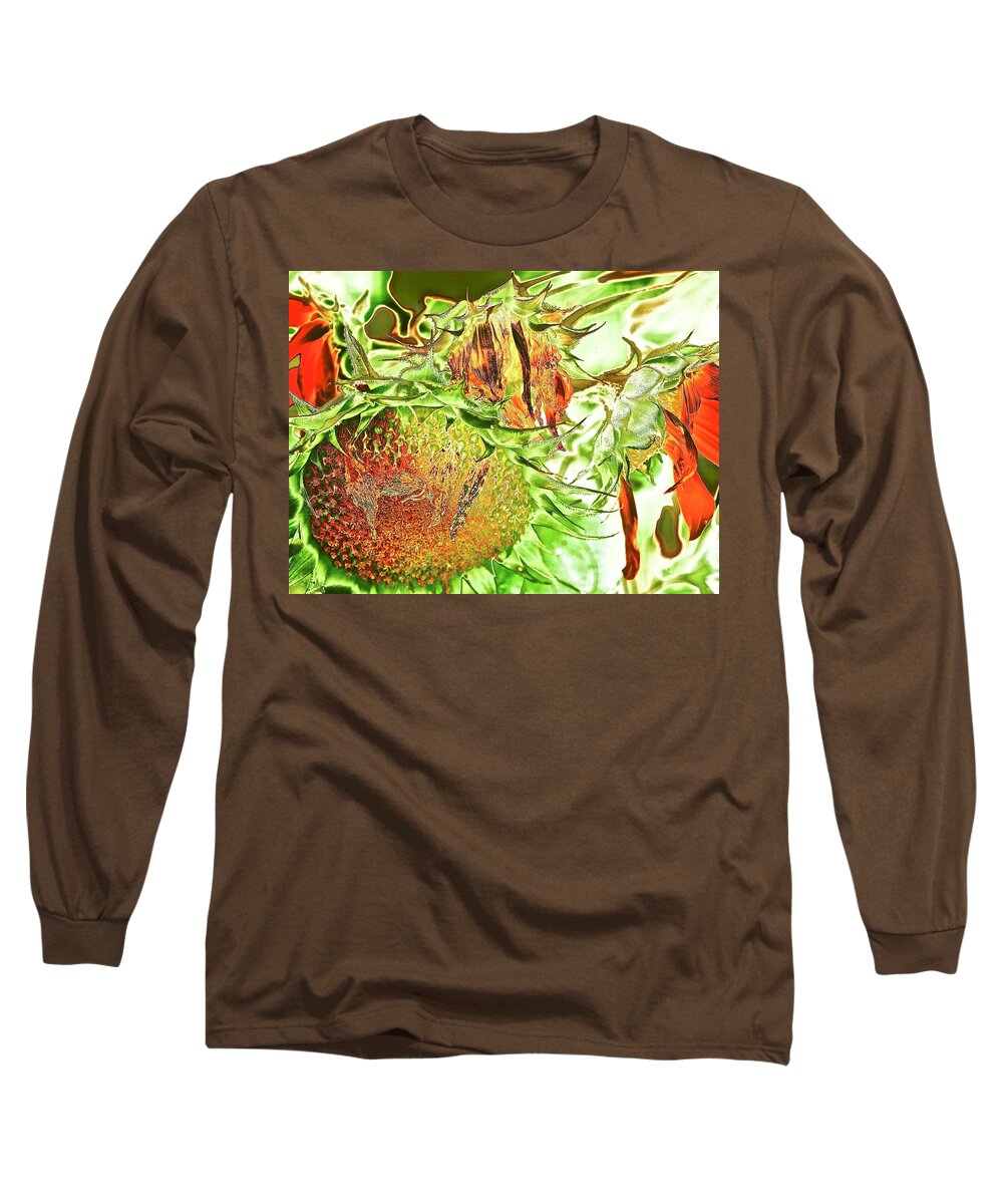 Sunflowers Long Sleeve T-Shirt featuring the mixed media A New Season Begins by Alida M Haslett
