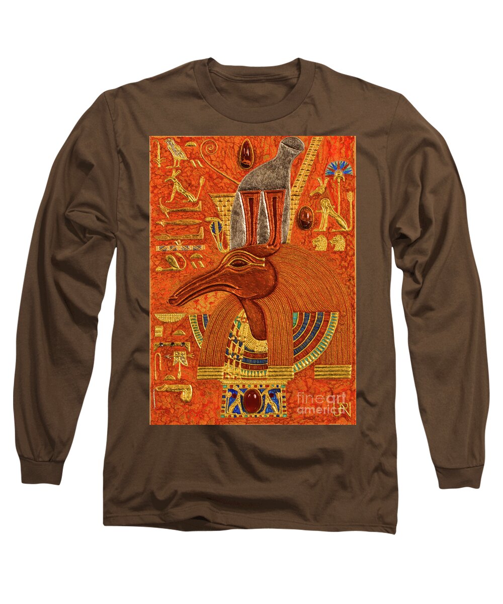 Ancient Long Sleeve T-Shirt featuring the mixed media Akem-Shield of Sutekh Who is Great of Strength by Ptahmassu Nofra-Uaa