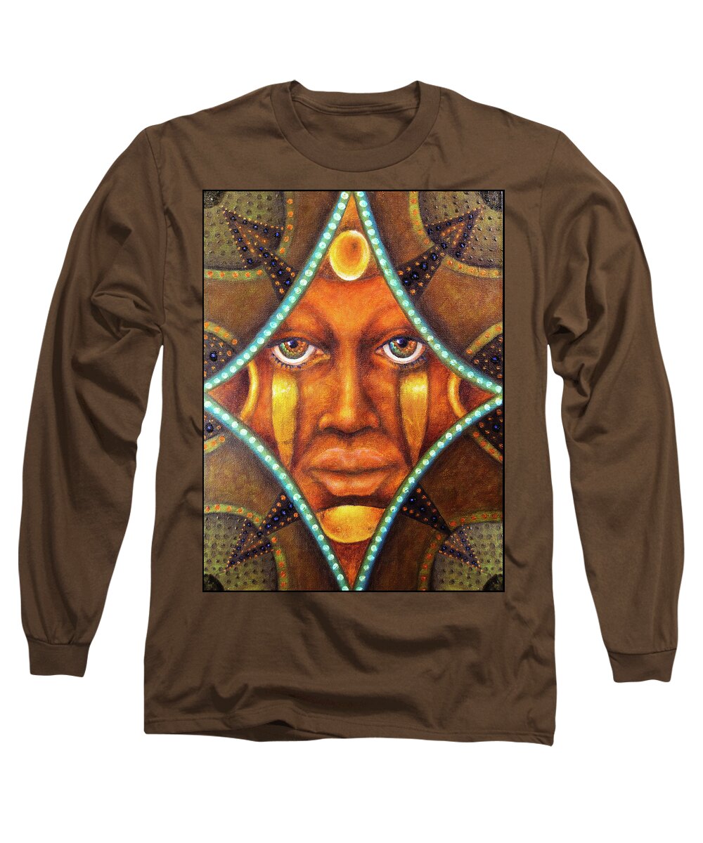 Tribal Long Sleeve T-Shirt featuring the painting Ancestral Fires by Kevin Chasing Wolf Hutchins