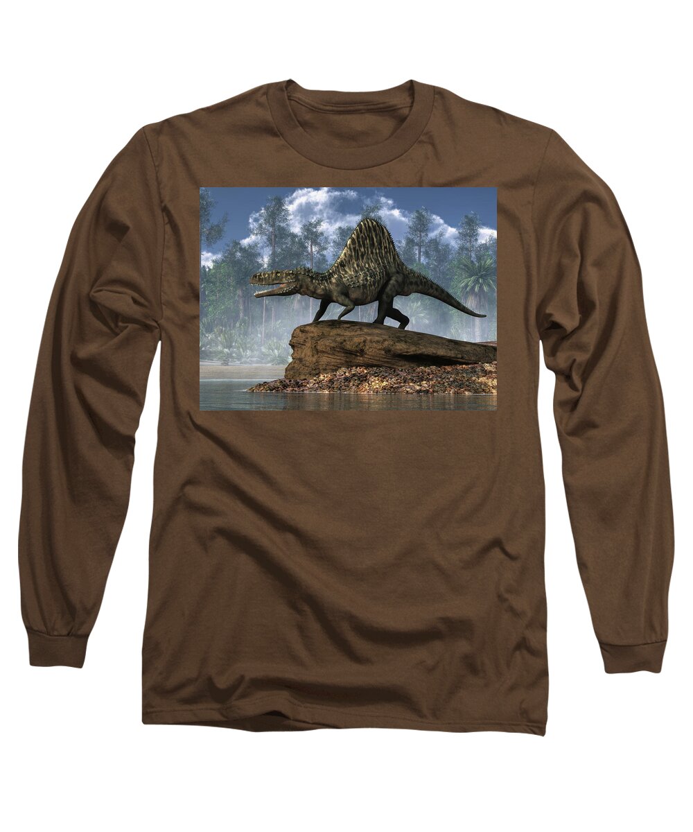 Arizonasaurus Long Sleeve T-Shirt featuring the digital art Arizonasaurus by a Lake by Daniel Eskridge