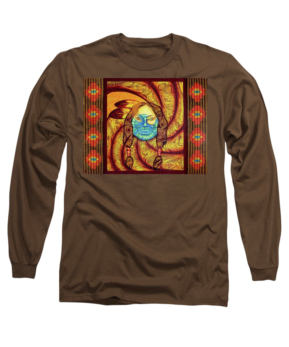 Native American Long Sleeve T-Shirt featuring the painting Awakenings by Kevin Chasing Wolf Hutchins