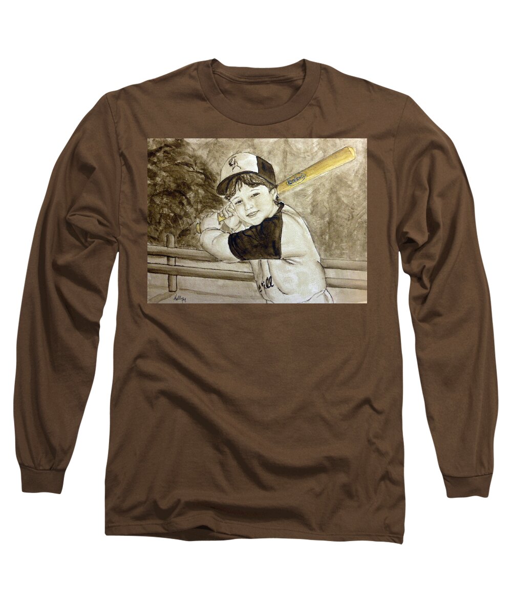 Bat Long Sleeve T-Shirt featuring the painting Baseball at it's best by Kelly Mills