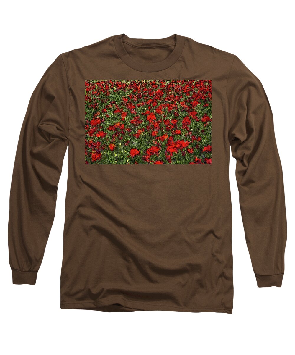 Poppies Long Sleeve T-Shirt featuring the painting Blooming Poppies Field by Alex Mir