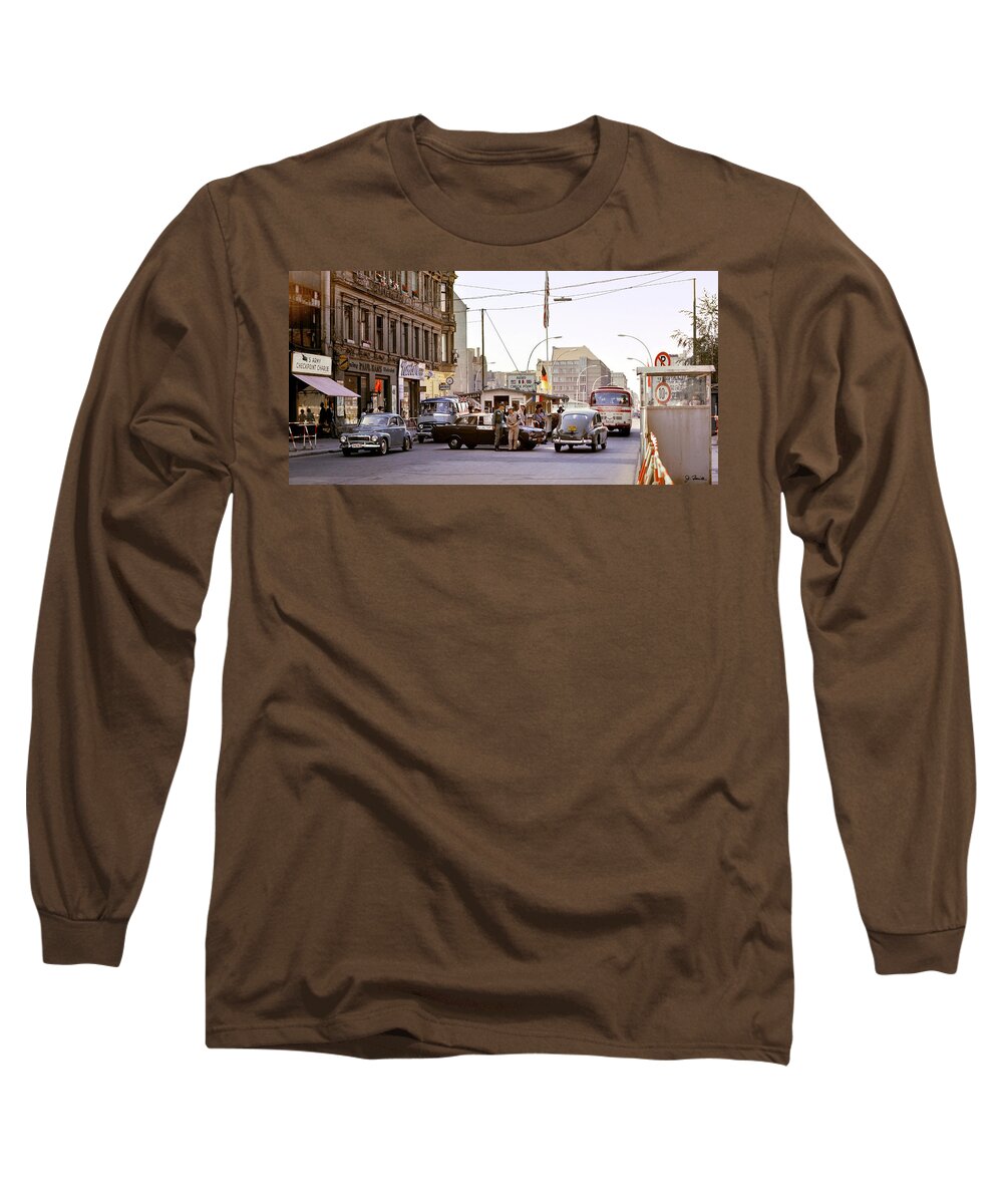 Checkpoint Charlie Long Sleeve T-Shirt featuring the photograph Checkpoint Charlie - Berlin 1964 by Joe Bonita