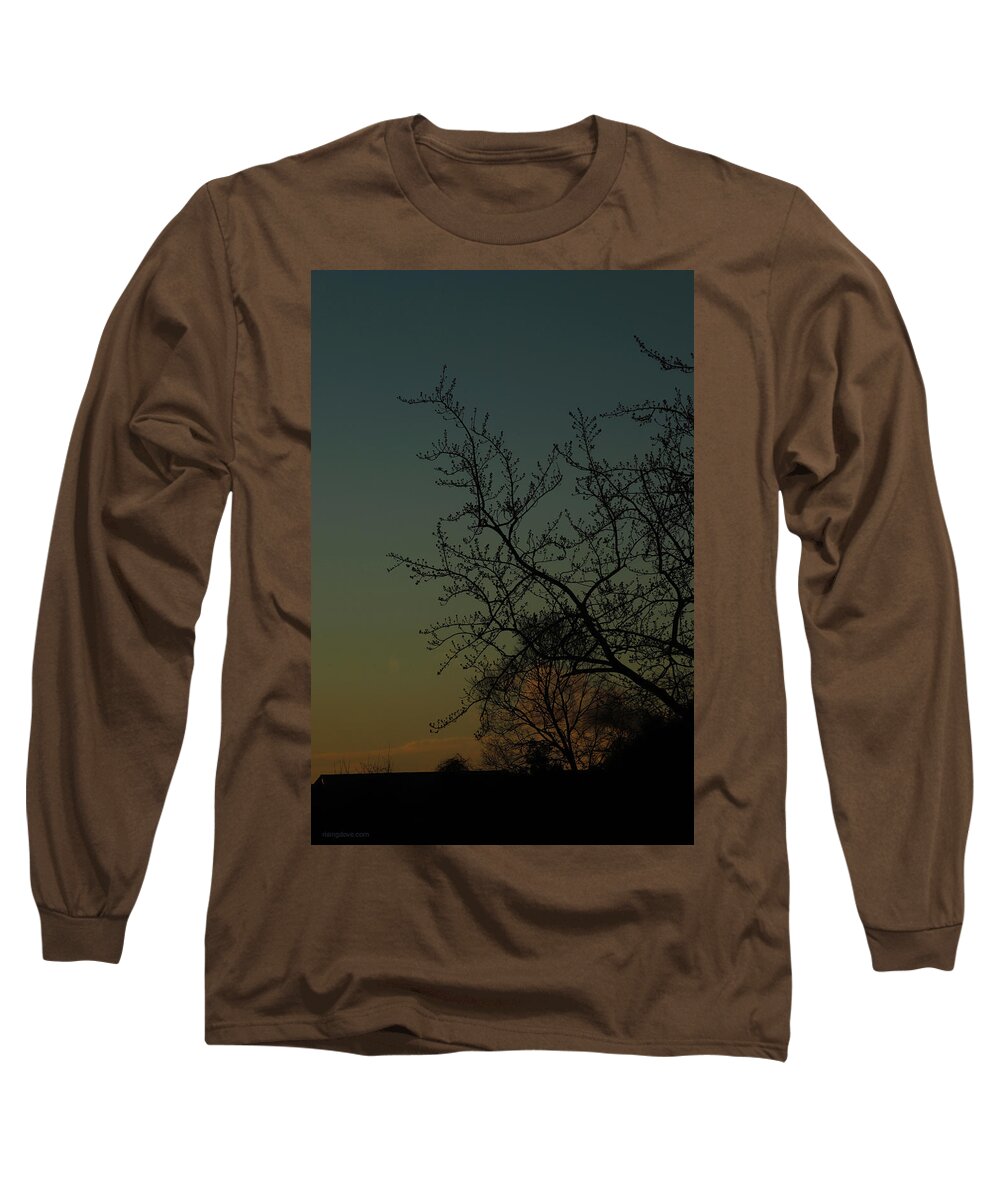Sunrise Dawn Winter Trees Dark Cyan Morning Long Sleeve T-Shirt featuring the photograph Cyan Morning from Rivendell March 3 2021 by Miriam A Kilmer