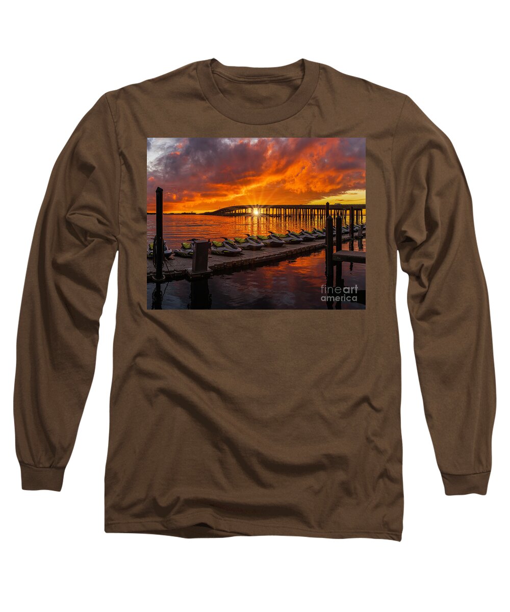 Beach Long Sleeve T-Shirt featuring the photograph Destin Boardwalk Sunset by Nick Zelinsky Jr
