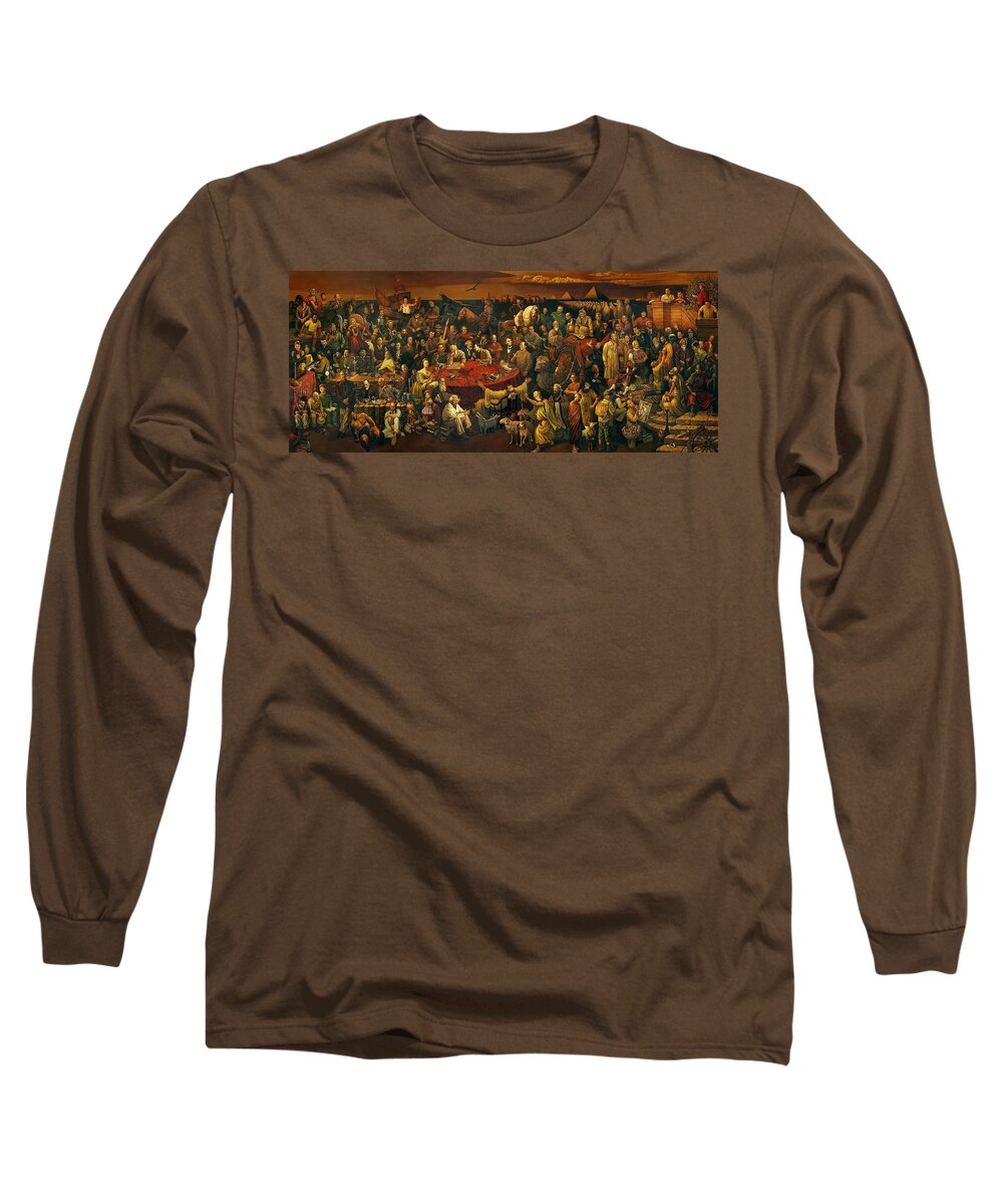  Long Sleeve T-Shirt featuring the painting Discussing the Divine Comedy with Dante 100 World Figures 2600x1105.jpg by Anon