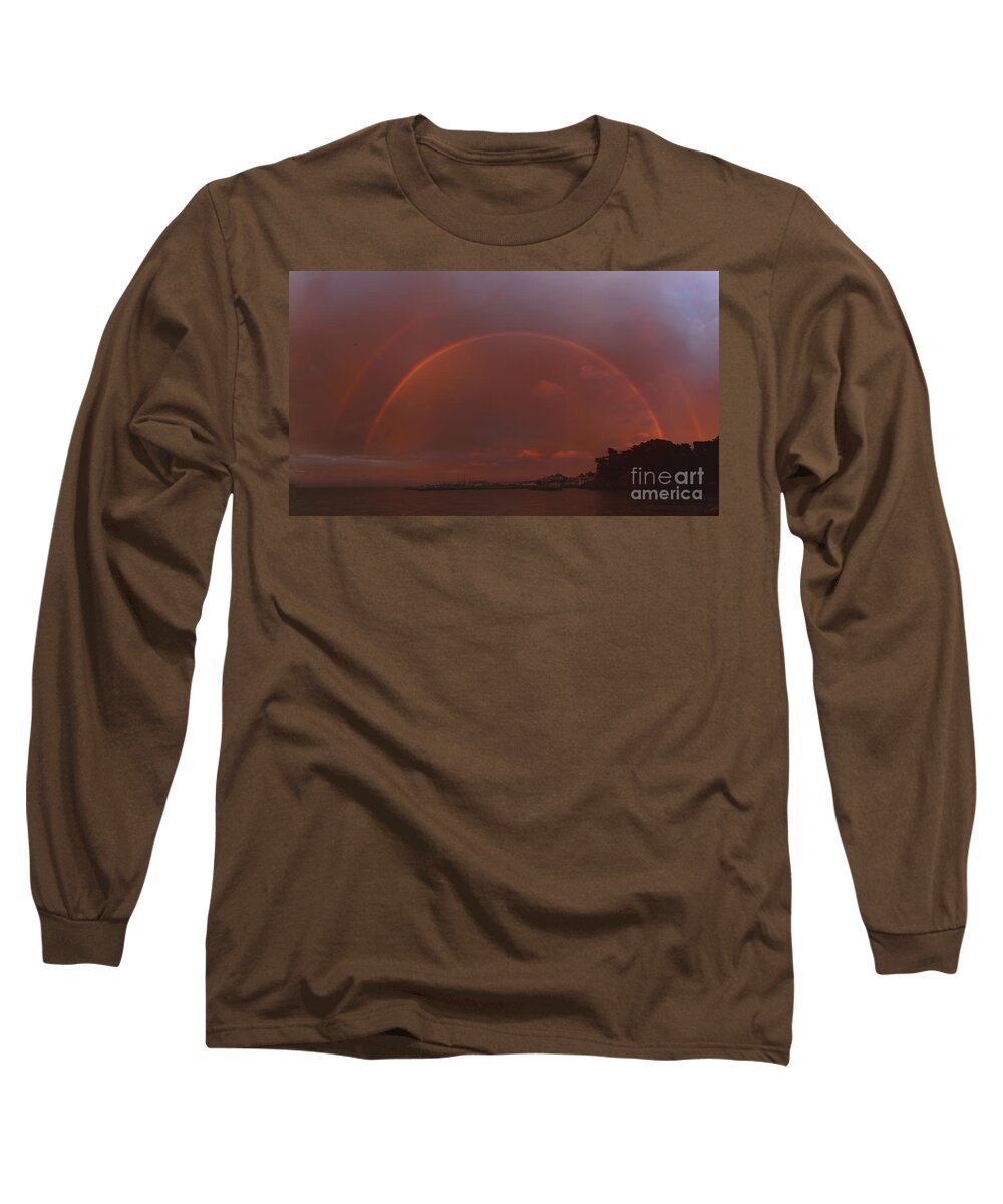 Double Rainbow Long Sleeve T-Shirt featuring the photograph Double Rainbow over San Francisco Waterfront by fototaker Tony
