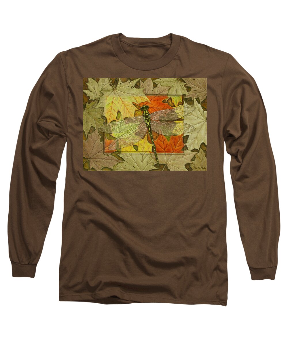 Kim Mcclinton Long Sleeve T-Shirt featuring the drawing Dragonfly Fall by Kim McClinton