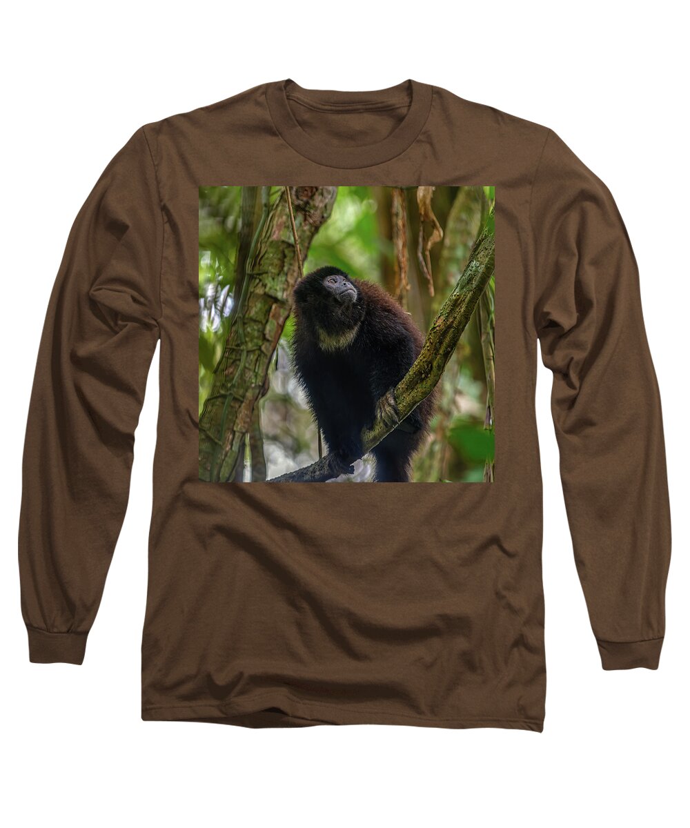 Alouatta Long Sleeve T-Shirt featuring the photograph Ecuadorian mantled howler monkey by Henri Leduc