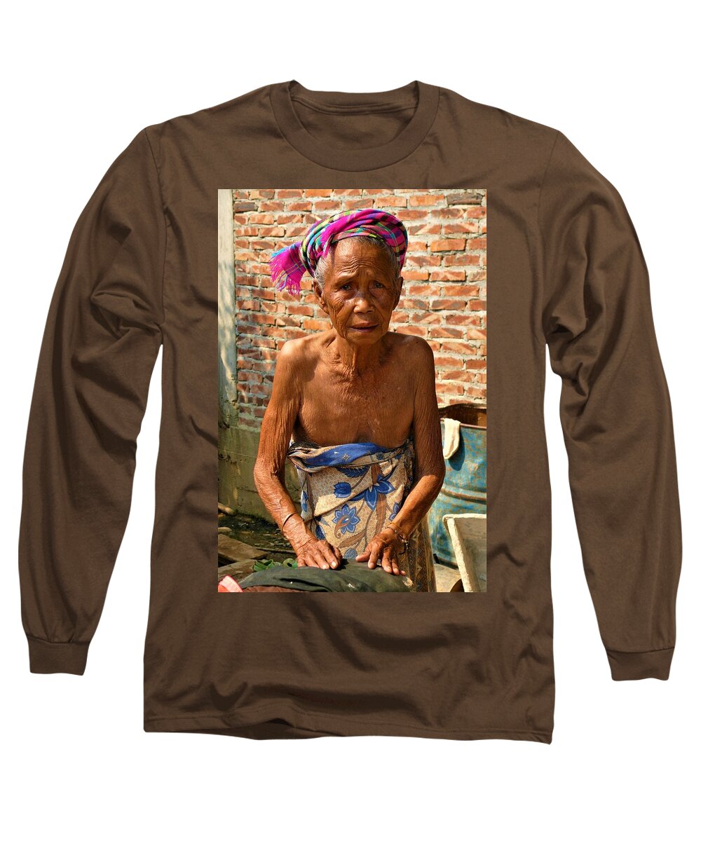 Elderly Long Sleeve T-Shirt featuring the photograph Elderly woman from Laos by Robert Bociaga