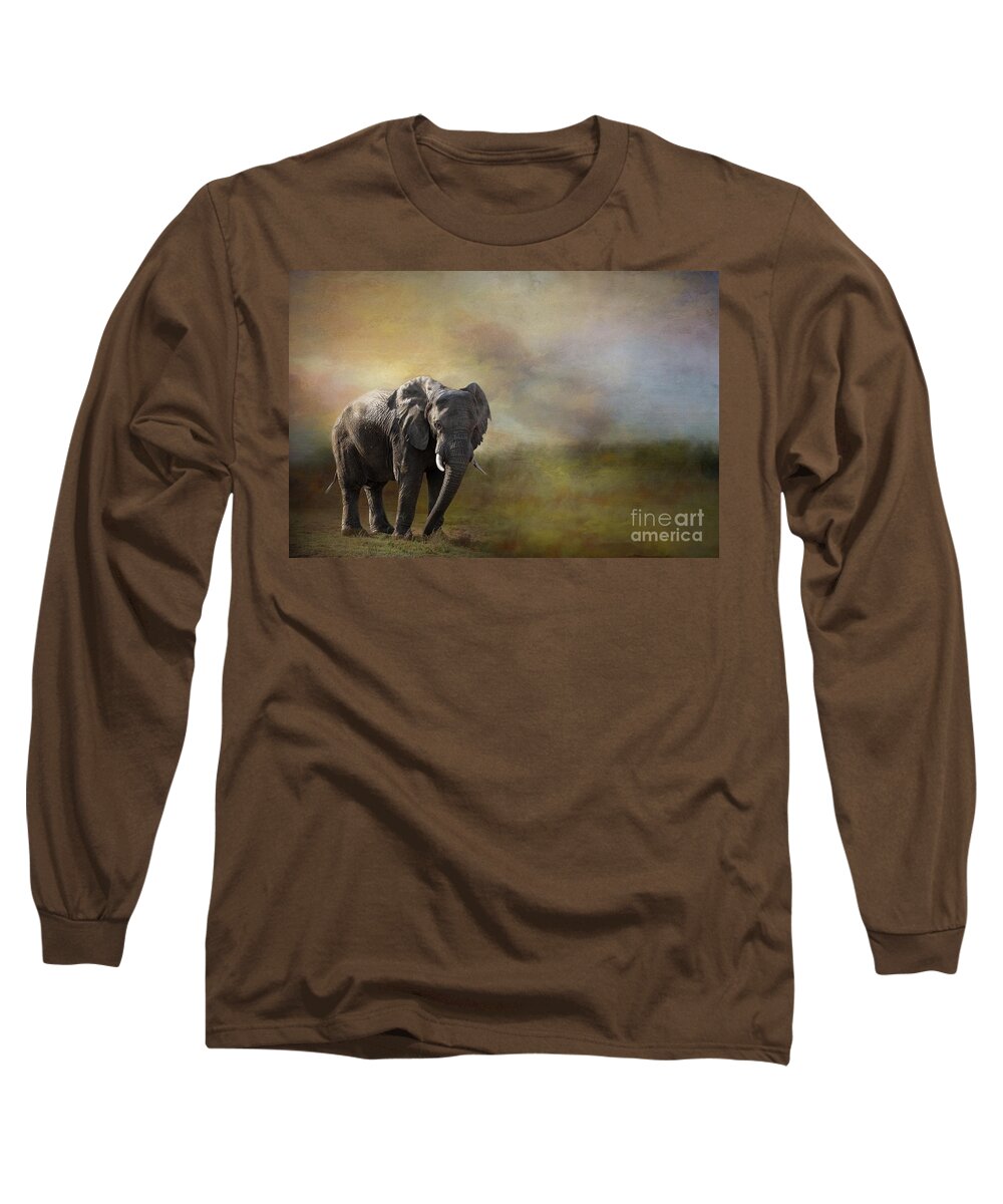 African Elephant Long Sleeve T-Shirt featuring the photograph Elephant In The Morning by Eva Lechner