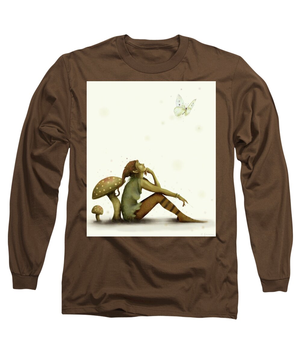 Elf Long Sleeve T-Shirt featuring the painting Elf and Butterfly by Joe Gilronan