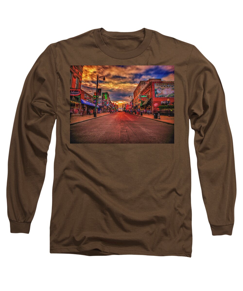 Beale Long Sleeve T-Shirt featuring the photograph Evening Glow on Beale Street by James C Richardson