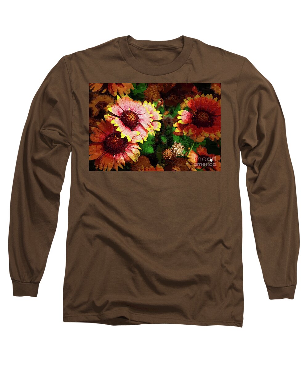 Lowers Long Sleeve T-Shirt featuring the digital art Fall Flowers In Impasto by Kirt Tisdale