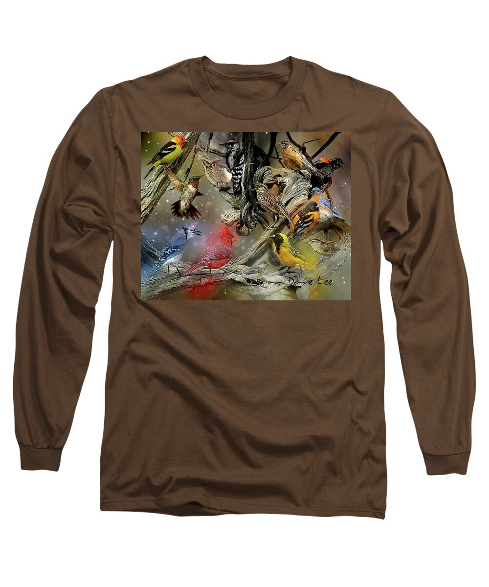 Birds Long Sleeve T-Shirt featuring the digital art Favorite Birds of North America by Dave Lee