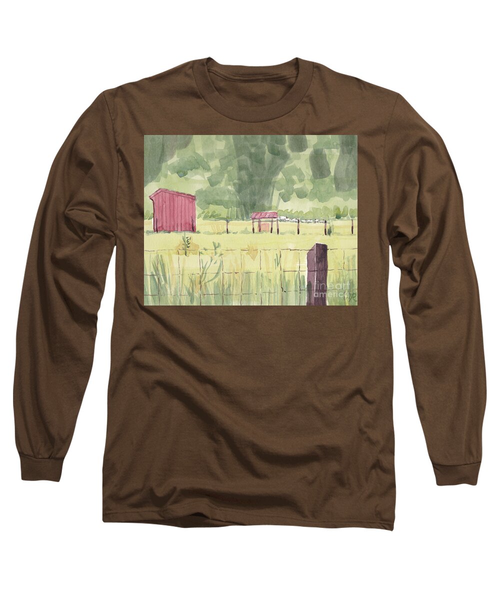 Maryland Long Sleeve T-Shirt featuring the painting Field on Holly Drive by Maryland Outdoor Life