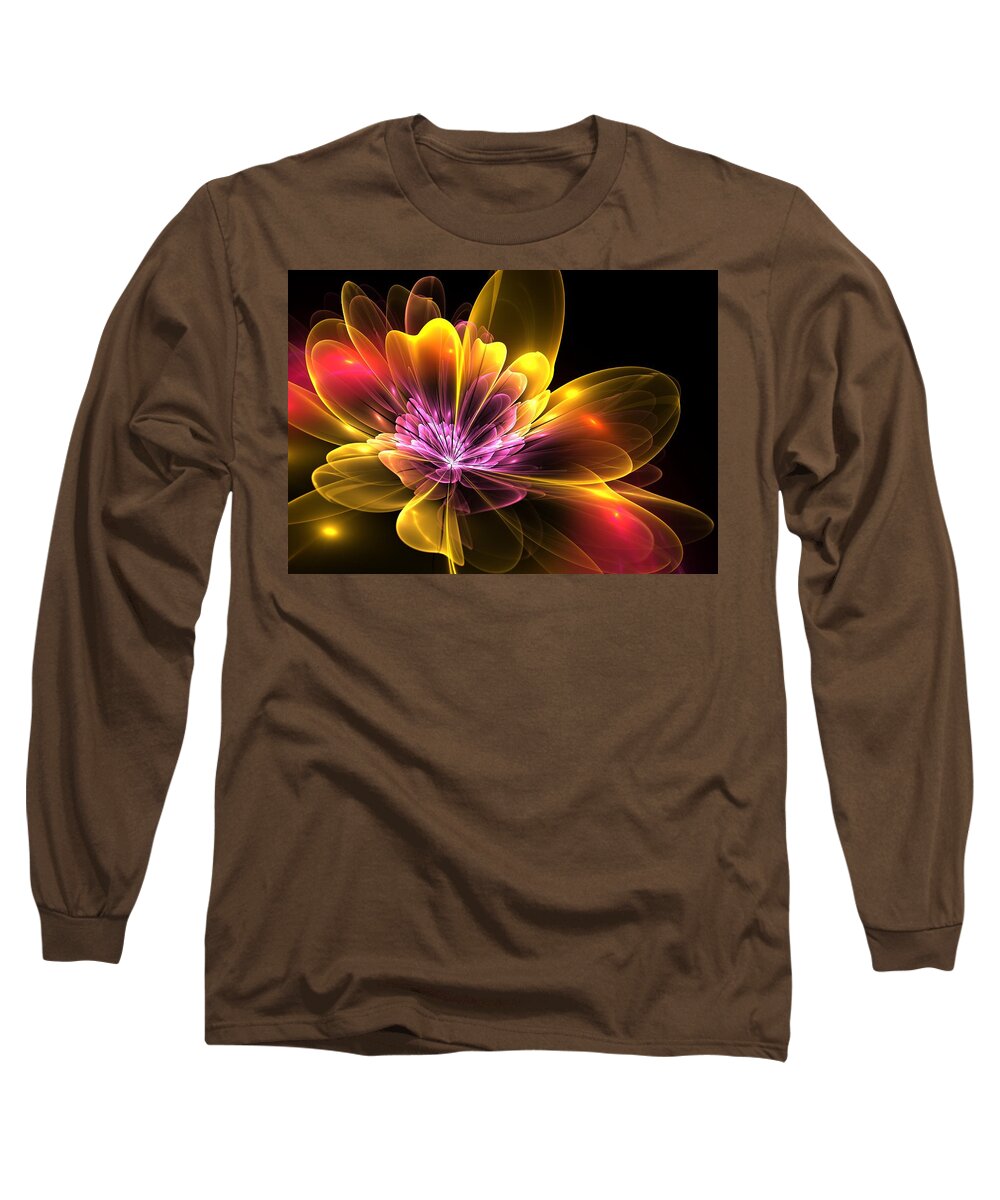 Fractal Long Sleeve T-Shirt featuring the digital art Fire Flower by Svetlana Nikolova
