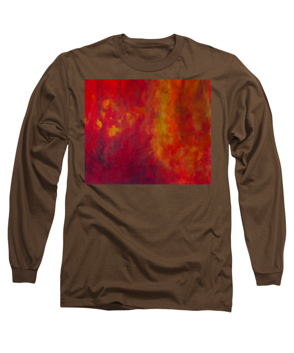 Red Long Sleeve T-Shirt featuring the painting Fires of Creation by Ellen Eschwege