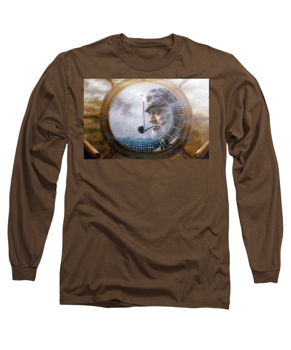 First Long Sleeve T-Shirt featuring the painting First Compass Map Captain by Yoo Choong Yeul