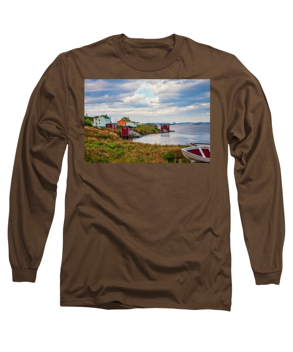 Canada Long Sleeve T-Shirt featuring the photograph Fishing village on Fogo Island, Newfoundland by Tatiana Travelways