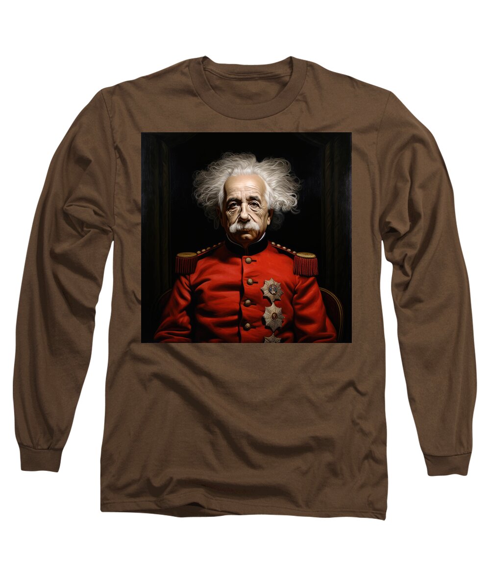 Caricature Long Sleeve T-Shirt featuring the painting General Einstein by My Head Cinema