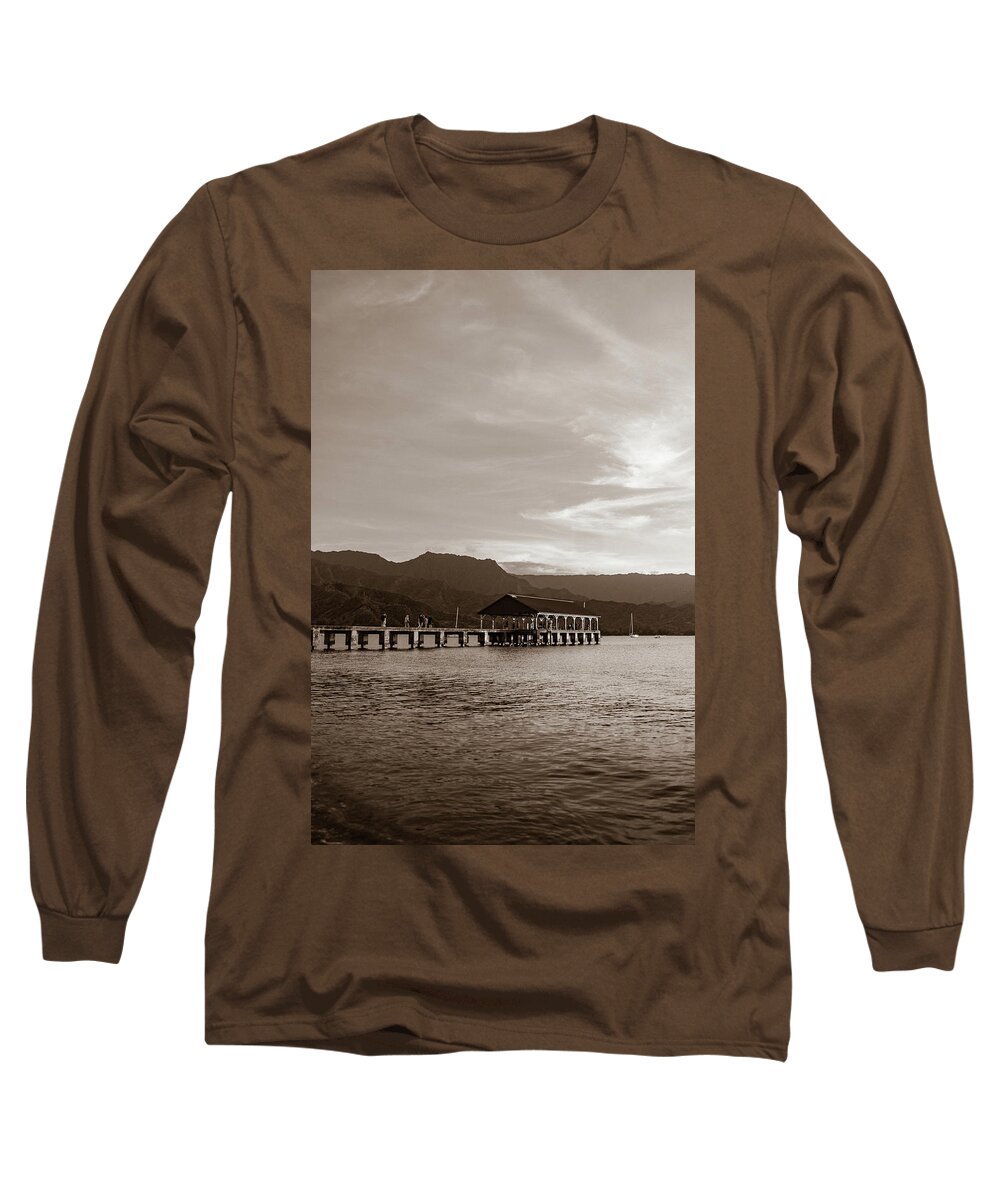 Hawaii Long Sleeve T-Shirt featuring the photograph Hanalei Bay Pier by David Whitaker Visuals