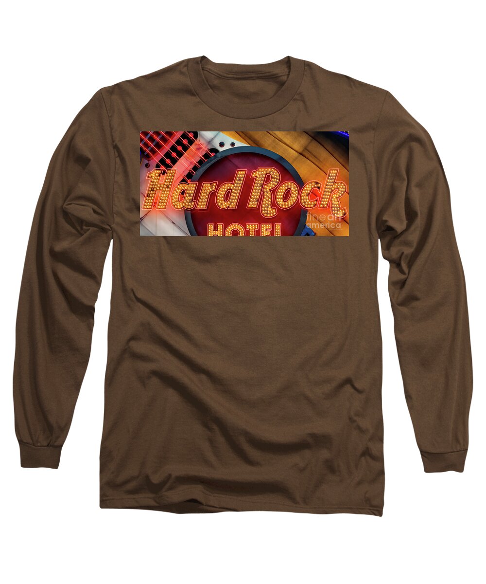Las Vegas Strip Long Sleeve T-Shirt featuring the photograph Hard Rock Casino Guitar Front Macro 2 to 1 Ratio by Aloha Art