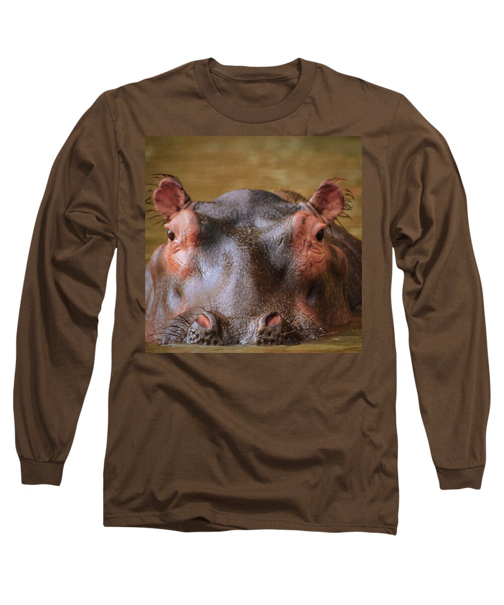 Hippo Eyes Long Sleeve T-Shirt featuring the photograph Hippo Eyes by Gene Taylor