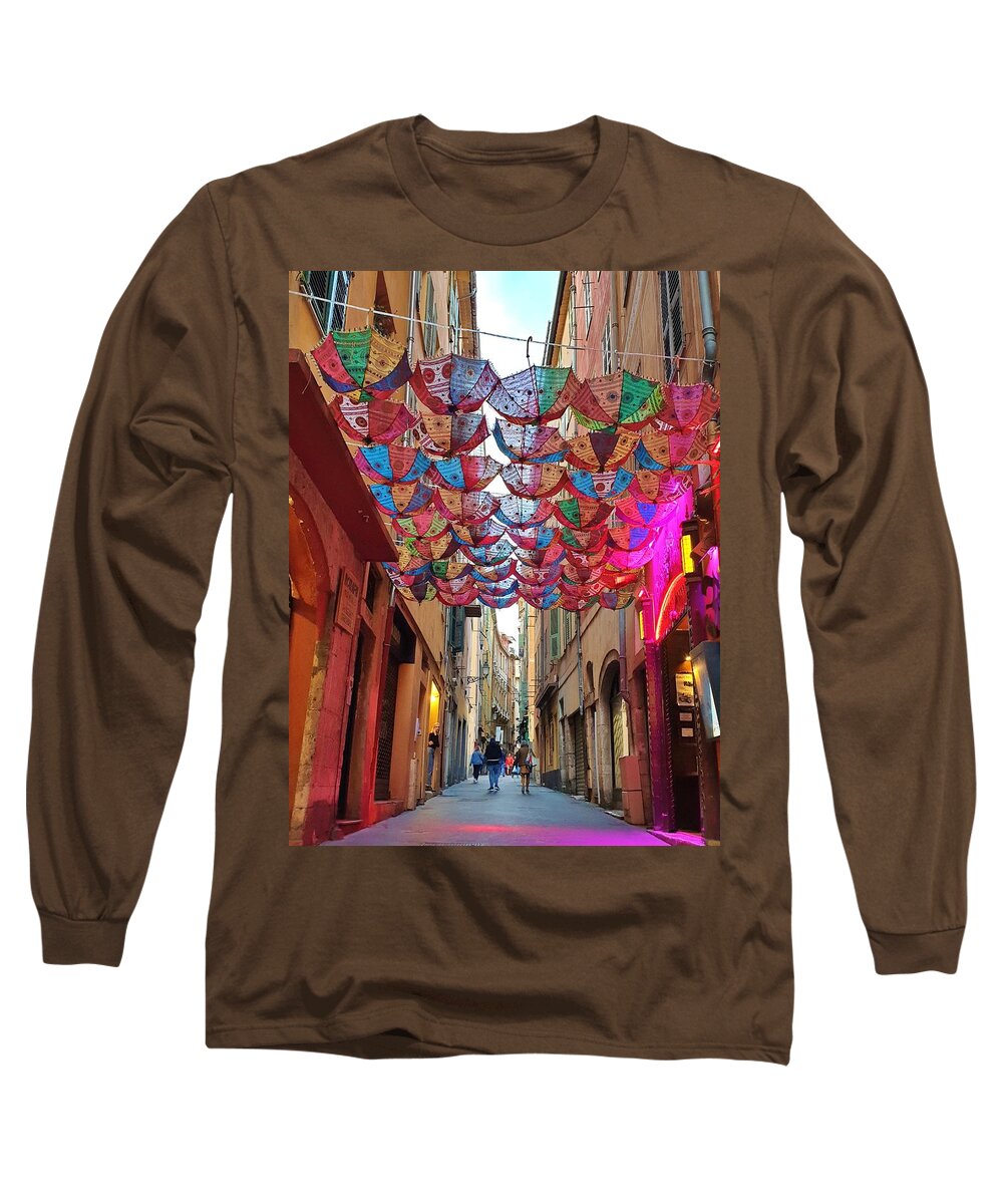 Nice Long Sleeve T-Shirt featuring the photograph Indian Umbrellas in Old Town by Andrea Whitaker