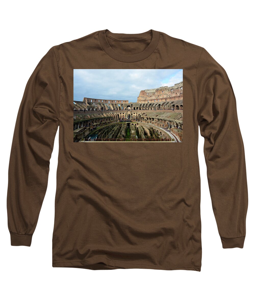 Colesseum Long Sleeve T-Shirt featuring the photograph Inside the Colosseum by Regina Muscarella