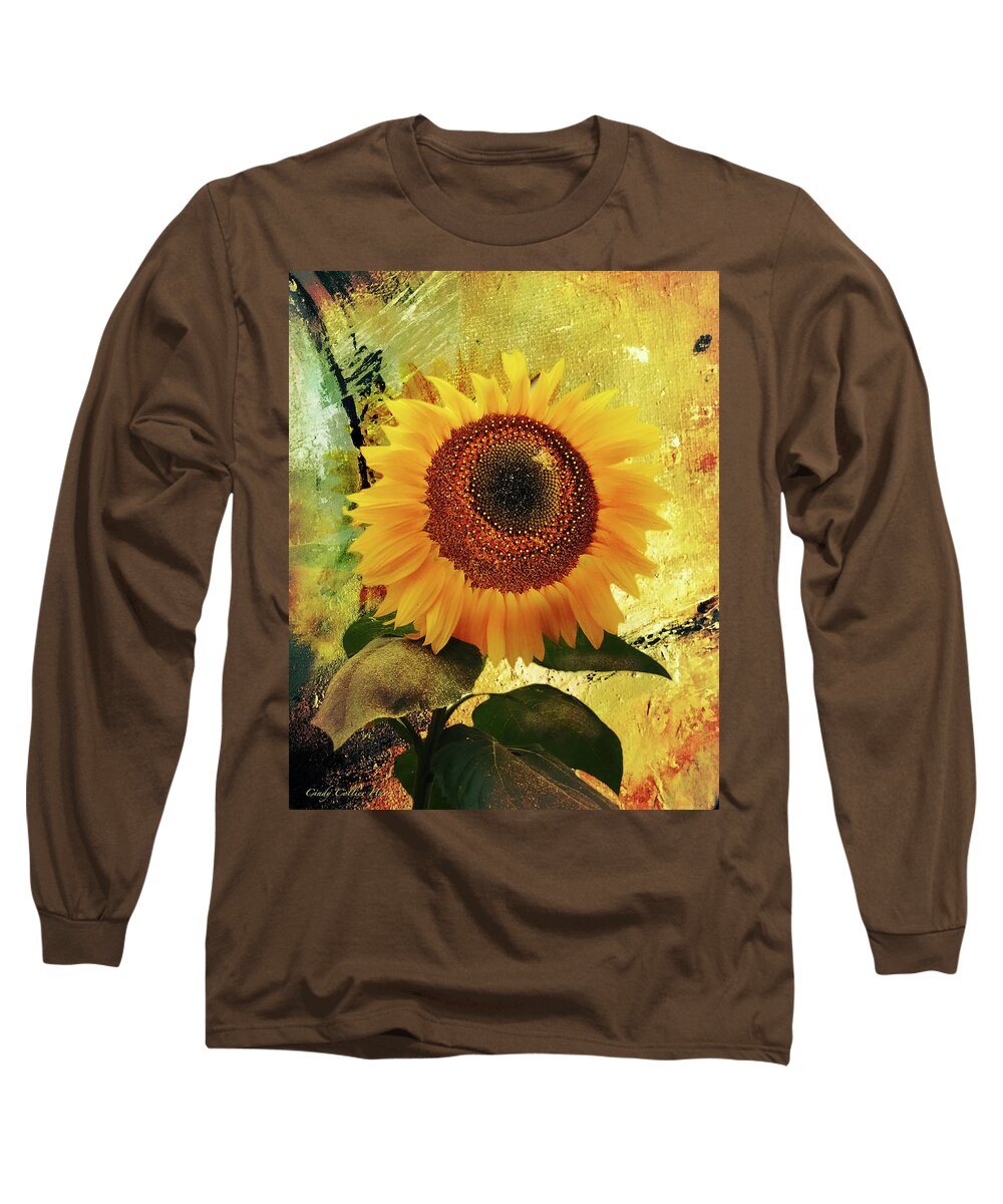 Janine Long Sleeve T-Shirt featuring the digital art Janine's Sunflower by Cindy Collier Harris