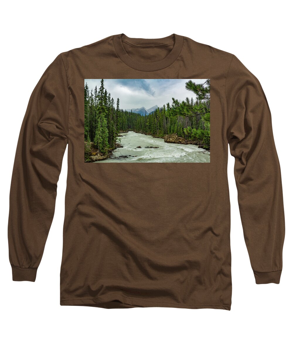 Canadian Rocky Mountains Long Sleeve T-Shirt featuring the photograph Kicking Horse River 2 by Cindy Robinson