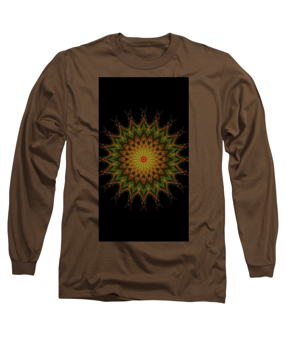 This Mandala Features A Vibrant And Colorful Fall Scene Long Sleeve T-Shirt featuring the digital art Kosmic Kreation Fall Mandala by Michael Canteen
