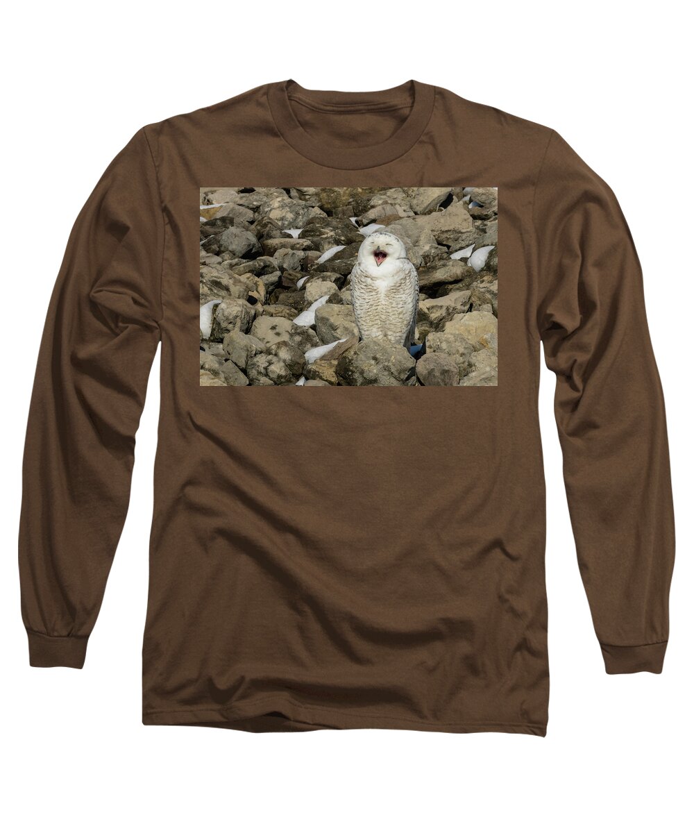 Animal Long Sleeve T-Shirt featuring the photograph Laughing Snowy Owl by Jack R Perry